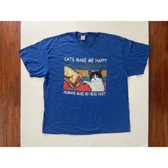 Cats Make Me Happy Humans Make‎ My Head Hurt Blue T Shirt 3XL - Picture 8 of 9